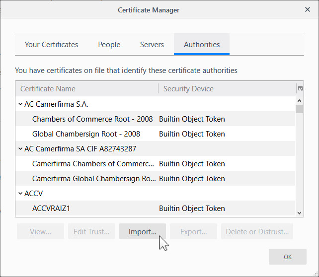 Firefox Certificate Manager